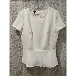 Talbots Women's Off-White Pebble Textured Peplum Blouse Side Zip Size 8